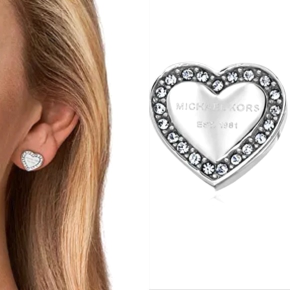 Michael Kors Silver Heritage Hearts Stud Earrings - Picture 1 of 10